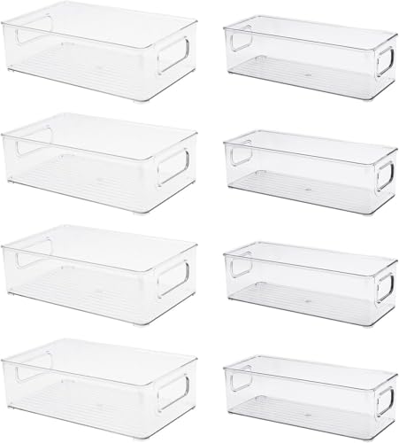 ASMIZ Lot de 8 Boîtes de Rangement Transparentes avec Poignées – Organisateurs Réfrigérateur Empilables sans BPA – Bacs Cuisine, Frigo, Congélateur, Salle de Bain – 25x15x7,6 cm & 25x10x7,6 cm