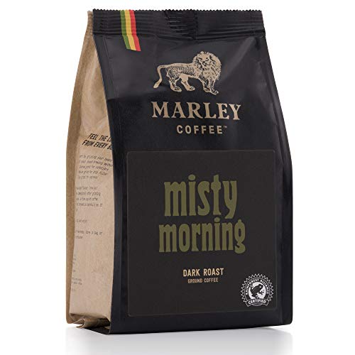 Misty Morning Dark Roast, Gemalen Koffie van Donker Gebrande Koffiebonen, geproduceerd door Marley Cofee, een bedrijf van de famile van Bob Marley , Rainforest Aliance keurmerk, 227 gr