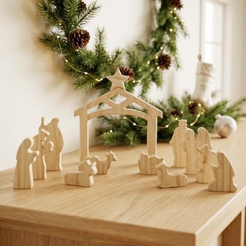 13-Piece Wooden Nativity Set