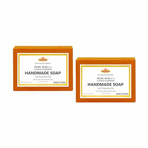 Khadi 1% Kojic Acid Haldi & Chandan Handmade Herbal Soap – 200g | Natural Brightening & Gentle Exfoliation for Face & Body