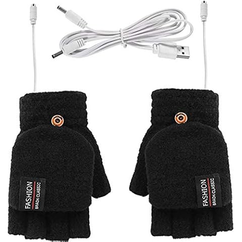 Heated Gloves, 5V USB Heated Gloves Winter Gloves Winter Gloves Fingerless Gloves Fingerless Gloves Laptop Knitted Convertible Fingerless Gloves Hands Fingerless Washable Design Winter Gift (black) Cover
