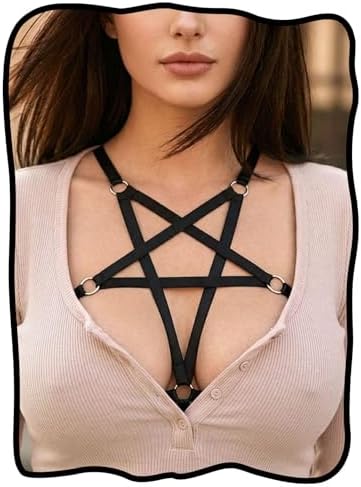 Fstrend Women's Black Cupless Cage Bra Harness Bralette, Adjustab...