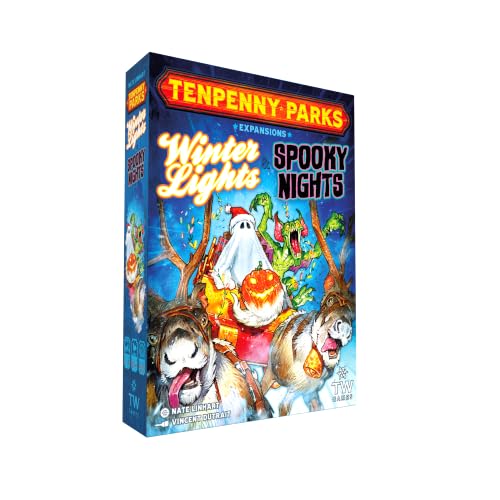 Tenpenny Parks: Winter Lights & Spooky Nights | 2 New Holiday-Themed Expansions in 1 for the Amusement Park Building Board Game | 1-4 Players Ages 14+ | Thunderworks Games