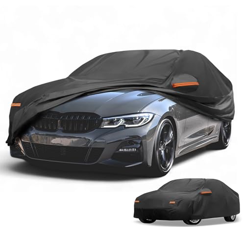 Image of All-Weather Waterproof Car Cover - UV-Resistant Outdoor Full Exterior Protection for BMW 3 Series 2016-2025 210D-PU Black with Right Side Zipper