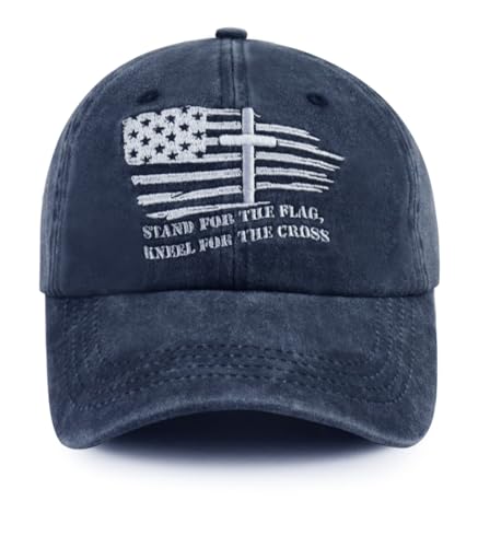 Image of Christian Jesus Cross Hats for Men, Stand for The Flag Kneel for The Cross Baseball Cap