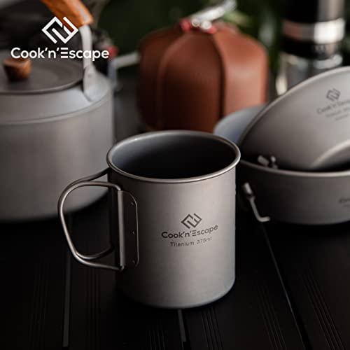 Image of COOK'N'ESCAPE Titanium Camping Pot, Camping Cookware Set, 2 in 1 Pots and Pans Set with Folding Handle, Ultralight Camping Frying Pan Open Over Fire Food Cooking for Outdoor Backpacking Hiking Picnic