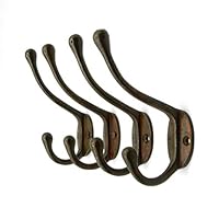 Craftsman Road Vintage Cast Iron Wall Hooks Rustic Farmhouse Coat Hooks Ideal for Coats, Bags, Towels, Hats, Classic, Slim, Pack of 4