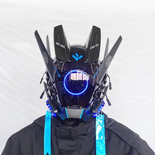 Masque LED Cyberpunk bleu techwear accessoire cosplay - 3