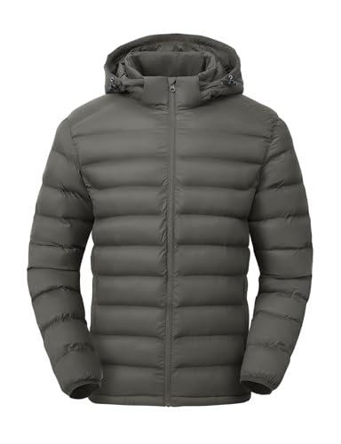Image of TBMPOY Men's Lightweight Puffer Jackets Detachable Hood Water-Resistant Casual Winter Coat Hooded Insulated for Travel Ski