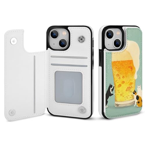 iPhone12Pro用ケース カバー 手帳型 三匹の猫とビール アイフォン12Pro用 カード収納 横置きスタンド機能 全面保護 Case