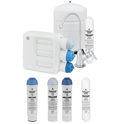 Image of GE 5 Stage Reverse Osmosis Under Sink Water Filtration System with Faucet & Filters | Reduces 95+ Impurities Including Lead, Chlorine, Arsenic | GXRV40TBN, FQ18PN, FQ18MN, FQ18RT