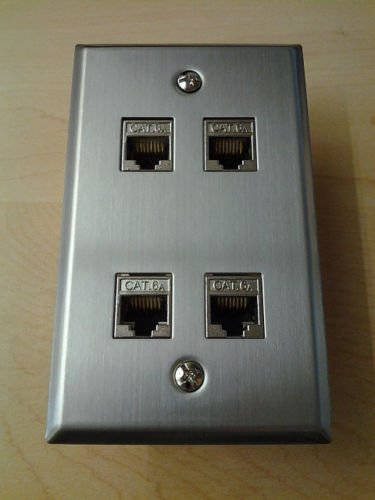 Certicable Network 4-Cat6A Female RJ45 to 110 Punch Down Stainless Steel Wall Plate Cat5E Cat6 Cat7