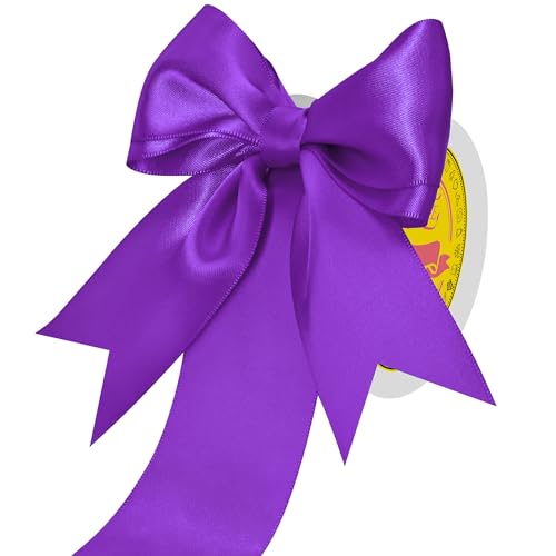 Image of Double Face Purple Satin Ribbon 2 inch X25 Yards Polyester Purple Ribbon for Gift Wrapping Very Suitable for Weddings Party Invitation Decorations and More