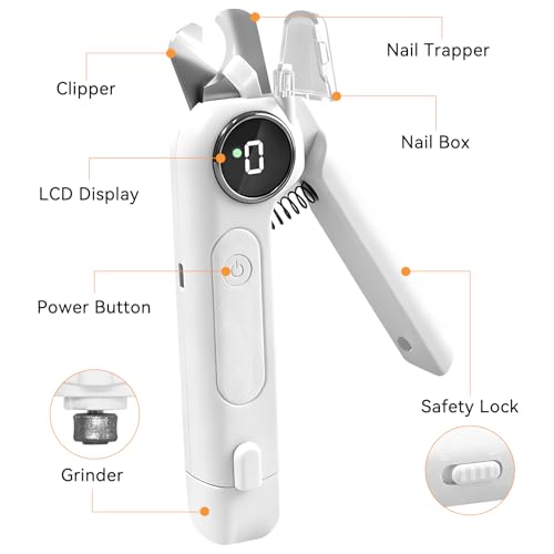 Dog Nails Clippers & Grinders - 2in1 Trimmer with LCD Display and LED Lights Cat Claw Nail File with Protective Guard Rechargeable Electric Pet Toenail Silent Grooming Pro - Image 2