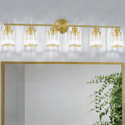 Image of Modern Gold Crystal Bathroom Light Fixtures,6-Light