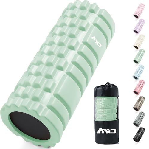 フォームローラー AYO 筋膜リリースローラー【中実一体構造・耐荷重500kg】 ヨガストラップ ヨガポール トレーニング ストレッチ器具 スポーツ フィットネス 収納バッグ付き ライトグリーン（Amazon）
