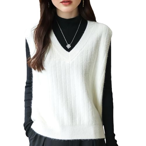Image of Blostirno Women's Sweater Vest V Neck Sleeveless Solid Trendy Ribbed Knit Pullover Sweaters Crochet Flower Tank Tops