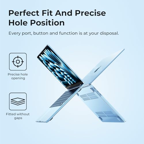 Image of EooCoo Case Compatible with MacBook Air 13 inch M5 2026-2022 M4 M3 M2 A3449 A3240 A3113 A2681, Crystal Hard Shell Scratch Resistant Protective Cover for Mac Air 13.6 inch, Sky Blue
