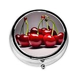 Ninainaid Runde Pillendose mit chilenischen Kirschen, tragbar für Tasche oder Geldbörse, Organizer für Vitamine, Medikamente, Fischöl und Nahrungsergänzungsmittel
