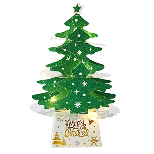Petalum Carte de Voeux de Noël avec Lumière, Carte 3D Pop Up Forme Sapin de Noël Créative à Paillette, Décoration de Bureau Idée de Cadeau Famille Parent Enfant Invitation pour Fête Hiver Cover