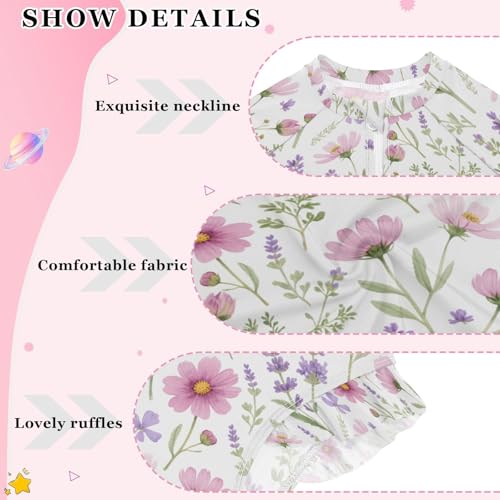 ALAZA Lavender Flower Blossom Floral Girls One Piece Swimsuit Long Sleeve Rash Guard Swimsuits UV 50+ Swimwear Zipper4