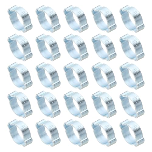 PATIKIL 50pz 14-17mm Fascette Stringitubo a Doppia Orecchio, Anello Crimpatura Acciaio Zincato O Clip per Tubi Carburante Benzina, Connessioni per Tubi, Tono Argento