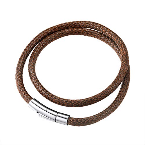 Richsteel Waterproof Braided Rope Bracelet Brown Pu Leather Mens Bracelets Jewellery For Men 20cm