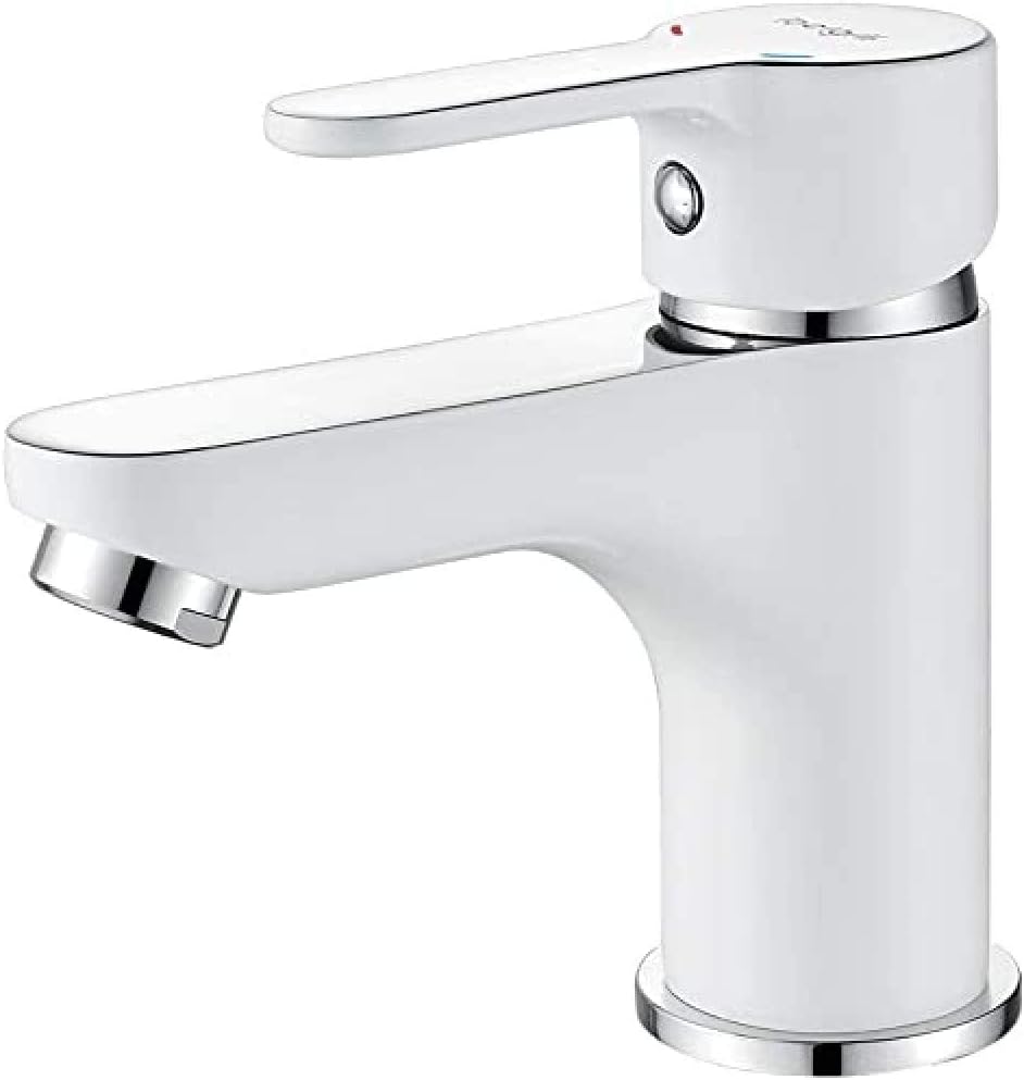 Bathroom Mixer Tap One Lever One Hole Basin SInk Tap, White & Polished ...