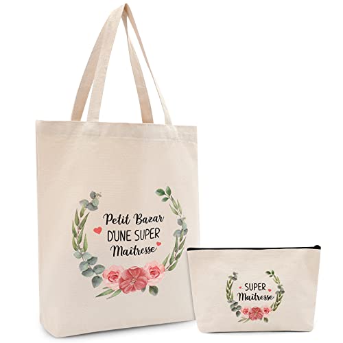 Rhdekoein Tragetasche und Beutel für die Lehrerin kleine Tasche Baumwolltasche Geschenk für Lehrerin 2 Stück Cover