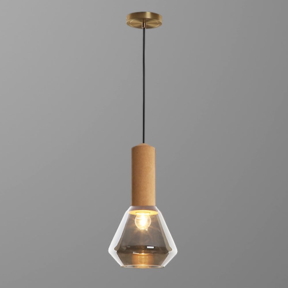 Modern Glass Light for Kitchen Island, Brushed Brass Geometric Ceiling Light, Chaners Hanging Light Over Dining Room Bar Contemporary Home Decor Lighting (Smoke Grey)/Amber