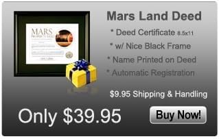Mars Land Deed - 1 Acre Deed Certificate - 8.5 x 11 Deed w/ Black Frame