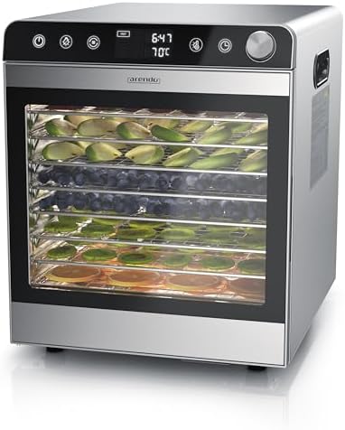 Arendo - Dörrautomat Edelstahl mit 10 Edelstahlgitter - 8400 cm² - Dörrgerät Dehydrator Obsttrockner Dörrapparat - Obst Fleisch Pilze uvm
