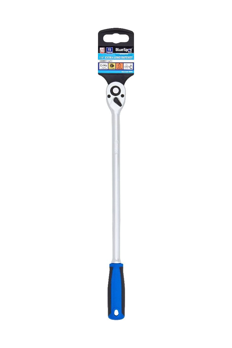 Bluespot Extra Long Reach Socket Ratchet Quick Release 72 Teeth 300mm 1/4""