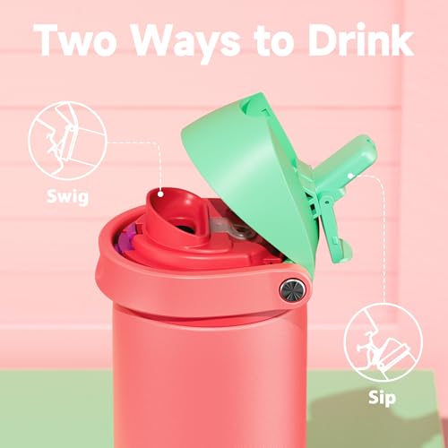 Image of 24 oz Insulated Water Bottle for Women: Meoky Stainless Steel Water Bottle with 2-in-1 Straw Lid - Leak Proof, Cold for 24 Hours, Fits in Car Cup Holder, BPA-Free for Sports Travel, Strawberry Field