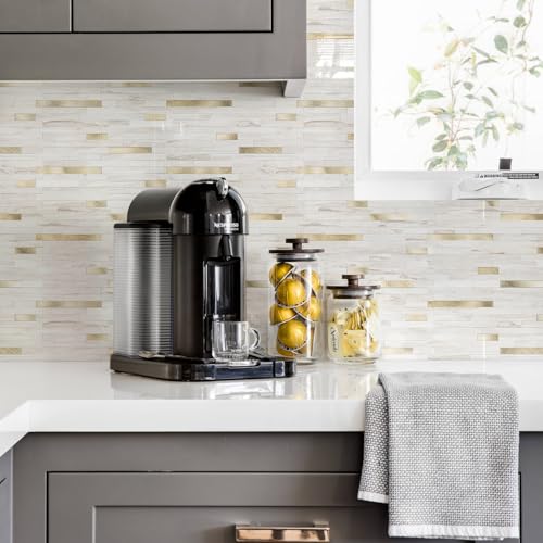 STICKGOO 20 Sheets Peel and Stick Backsplash Tile, Stick on Backsplash for Kitchen and Bathroom, Glossy Eurasian Wood Grain PVC Mixed Metal Gold Self Adhesive Wall Tiles by STICKGOO - Image 8