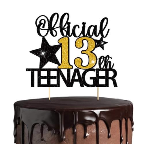 Offiziell Teenager 13 Deko, Kuchen Deko 13 Geburtstag Mädchen Junge, Cake Topper Geburtstag Happy Birthday Tortendeko Gold Schwarz