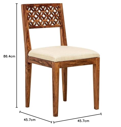 Image of Amazon Brand - Solimo Sheesham Wood CNC Dining Chair with Cushoin, Set of 2 Wooden Study Chairs for Living Room Home Office (Natural Finish)