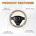 Ziciner Genuine Leather Steering Wheel Cover, Stitch on Wrap, Breathable Anti-Slip Car Steering Wheel Protector for Max Diameter 15 Inch, DIY Sewing with Needles Thread (Gray, Hole)