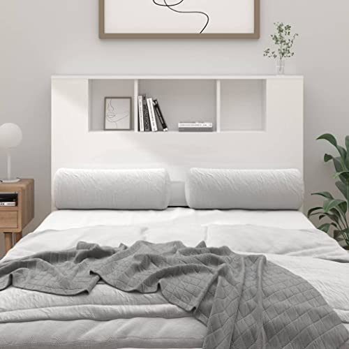 FIRBNUS Mueble cabecero Blanco Brillante 120x18,5x104,5 cm Cabecero Y Mesitas Cabecero con Almacenaje Muebles Dormitorio Mueble Almacenaje Adecuado para Cualquier Dormitorio Diseño Contemporáneo