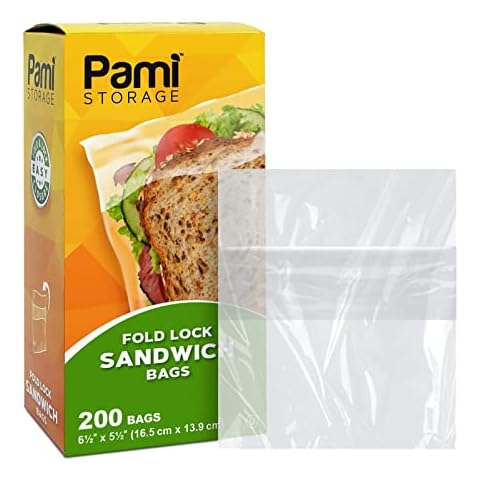 PAMI Fold Top Sandwich Bag [200 Pieces] - Disposable Plastic Sandwich Bags With Fold & Close Design- Food Sandwich Baggies For Lunch, Office, Traveling- Great For Snacks, Fruits & More Cover
