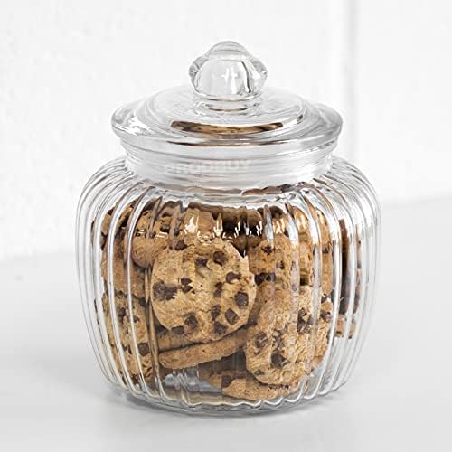1320ml Ribbed Glass Sweets Sweetie Storage Jar Biscuit Cookie Barrel Tin Wedding