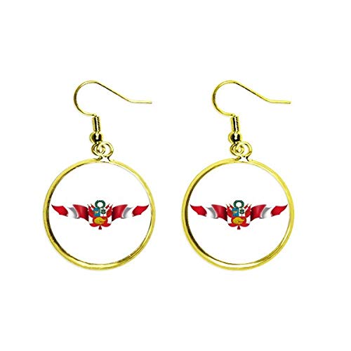 Pendientes de Perú con emblema nacional bañado en oro para mujer