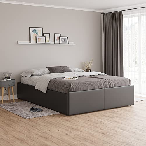 Ztozz Roncoli Platform Bed Frame King Size With Gas Lift Up Storage And 2 Drawers Underneath - Faux Leather Upholstered - Black Color #TOP2