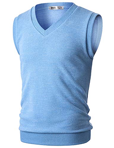 OHOO Mens Slim Fit Casual V-Neck Knit Vest/DCV010-SKYBLUE-2XL