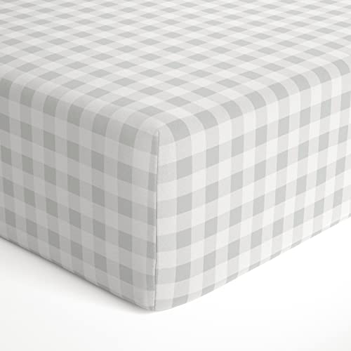 Makemake Organics Organic Crib Sheet Gots Certified Organic Cotton Crib Sheet Fitted With Pillowcase (14"X19") Buttery Soft Breathable Hypoallergenic Fog Mist Gray Blue (28"X52", Gingham) #TOP4