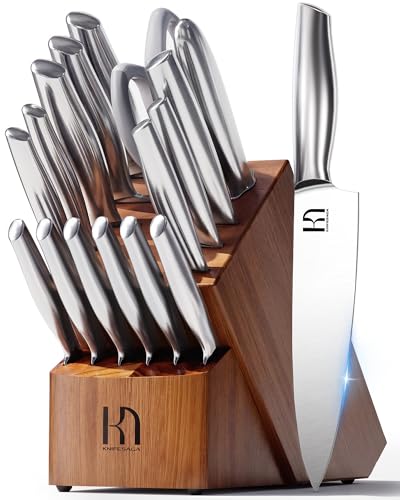 KnifeSaga Kitchen Knife Set with Block 17 Pcs, Knife Block