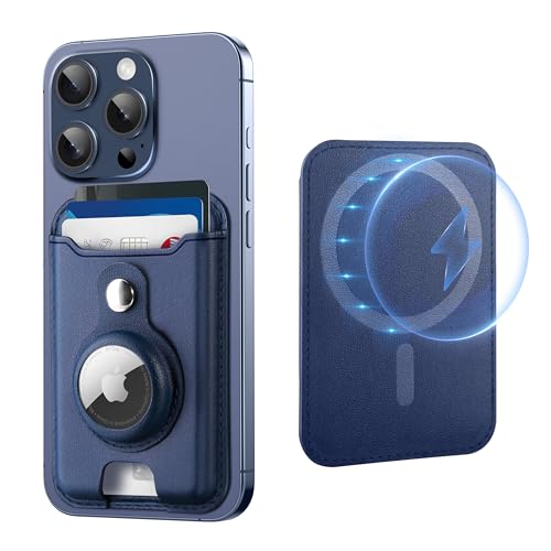 TopMade for Magsafe Wallet with AirTag Holder Magnetic Card Holder for iPhone 17 iPhone 16/15/14/13/12 Series Magnetic Phone Wallet with Powerful Magnet RFID Blocking Fit 4 Cards Dark Blue