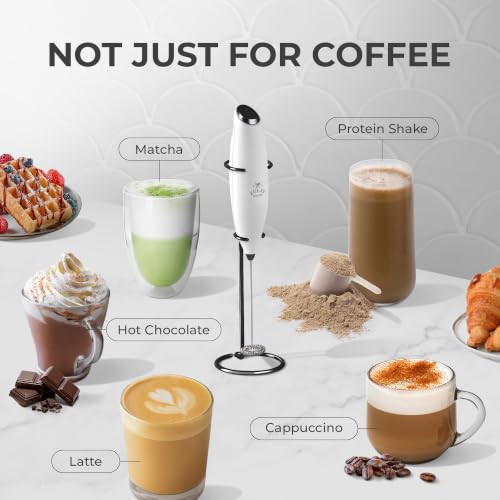 Image of Zulay Kitchen Powerful Milk Frother Wand With Duracell Batteries - Ultra Fast Handheld Drink Mixer - Electric Whisk Foam Maker for Coffee, Lattes, Cappuccino & Matcha - Z1 Motor - White & Black
