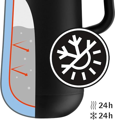 Foto von WMF Impulse Thermoskanne schwarz 1l, Isolierkanne für Tee oder Kaffee, Druckverschluss, Teekanne Thermoskanne hält Getränke 24h kalt & warm
