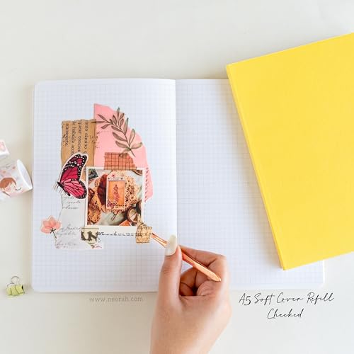Image of NEORAH - A5 Checked Notebook (Square Ruling) SOFT COVER | Organiser REFILL | 110 GSM | 160 pages (Size 21 cm x 14.8 cm) Planner Journaling Writing Note Taking Diary, Travellers Journa l- Yellow